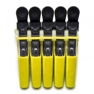 Clipsuri frizerie set 30 bucati crocodil negru cu galben in cutie de plastic - Img 3