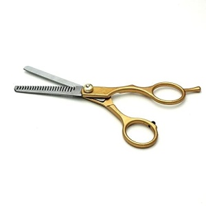 Foarfeca de filat parul marime 6" pentru frizerie coafor, Argintie cu manere Gold
