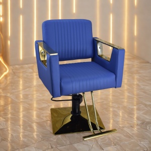 Mobilier frizerie cu scafă și 2 scaune coafor, Albastru închis cu Auriu Gold – Set profesional salon - Img 2