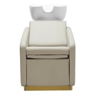 Mobilier salon coafor de Lux cu 2 scaune coafor si scafa frizerie profesionala, bej cu auriu - Img 5
