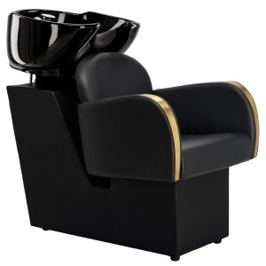 Pachet scaun coafor, scafa frizerie profesionala, post de lucru si ucenic cosmetic, Negru cu auriu - Img 3