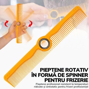 Pieptene Frizerie Rotativ Spinner cu Inel Metalic, Galben, 22 cm - Img 4