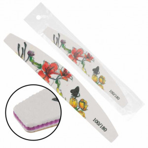 Pila pentru manichiura 100/180, alba, cu imprimeu floral