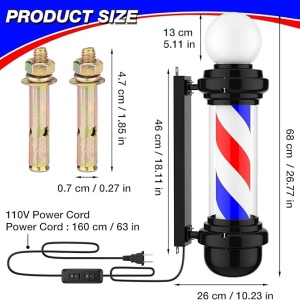 Reclama luminoasa Barber Shop, sigla Barber Pole, 68cm, rotativ, de exterior - Img 4