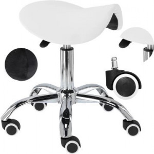 Scaun cosmetic cu sezut tip sa, hidraulic, reglabil, alb, pentru frizerie salon coafor mobilier saloane BR001 - Img 6