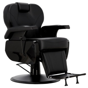 Scaun frizerie barber profesional, cu tetiera, rabatabil pe spate, negru total