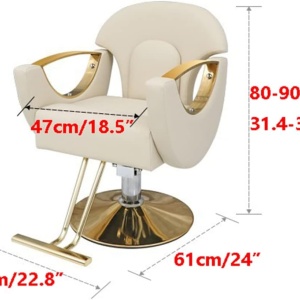 Scaun pentru Coafor si frizerie, hidraulic, Bej cu Auriu, SFE013B - Img 3