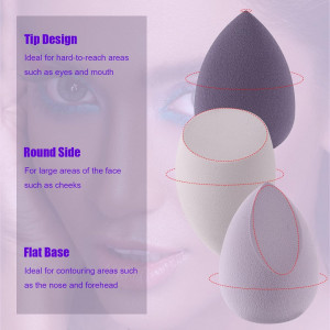 Set bureti cosmetici tip beauty blender, 4 bucati, mov, in cutie de depozitare din plastic - Img 3