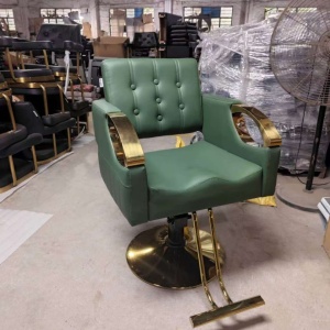 Set complet mobilier coafor cu scaun verde cu auriu și scafă profesională - Img 4