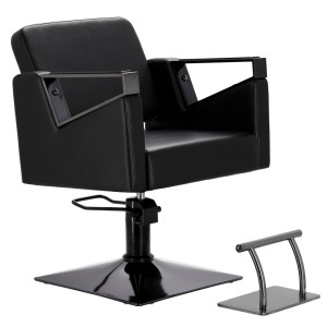 Set complet mobilier frizerie cu receptie, scafa, oglinzi salon, 2 scaune coafor, negru cu gold - Img 2