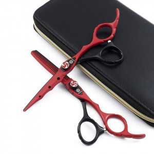 Set foarfeca tuns filat Red & Black frizerie coafor cu gentuta