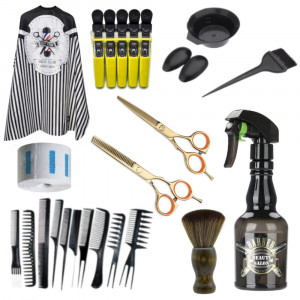 Set frizerie complet coafor Seno02 cu foarfeca tuns filat pelerina pamatuf pulverizator tuns - Img 1