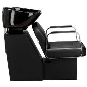 Set mobilier salon coafor cu 1 post de lucru frizerie, scaun coafor, scafa, Negru cu Argintiu - Img 4