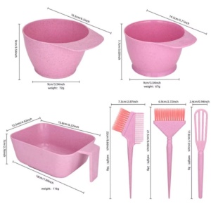 Set vopsit parul, 3 boluri gradate cu 3 pensule pentru vopsea de par, Roz pastel - Img 6