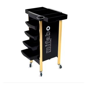 Ucenic frizerie coafor Negru, 4 sertare, Plastic dur, Picioare metalice Aurii, 89x37x31cm - Img 3