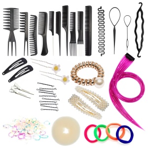 Cap de practică manechin cu păr sintetic 60 cm blond – pentru tuns, coafat, împletituri, accesorii incluse + suport de masă - Img 3