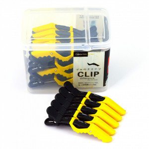 Clipsuri frizerie set 30 bucati crocodil negru cu galben in cutie de plastic