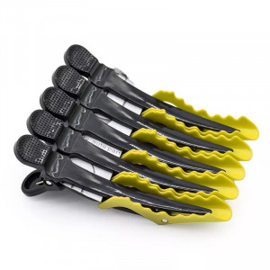 Clipsuri frizerie set 30 bucati crocodil negru cu galben in cutie de plastic - Img 4