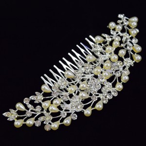 Coronita par mireasa cu perle si cristale, stil pieptan mireasa MD05, 15cm