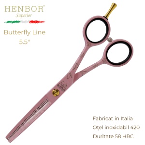 Foarfecă de Filat Profesională Henbor Butterfly Line 6.0" – 35 Dinți, Oțel Inoxidabil 420, 58 HRC, Fabricată în Italia