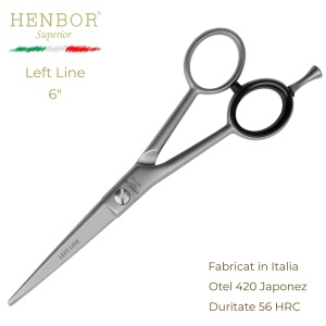 Foarfecă de Tuns Profesională pentru Stângaci Henbor Left Line 6.0" – Oțel Inoxidabil 420, 56 HRC, Fabricată în Italia