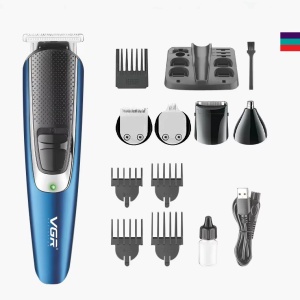 Masina de Tuns Fara Fir, VGR V172, 3W, 5 in 1, 13 Accesorii, Incarcare rapida, Albastra - Img 1