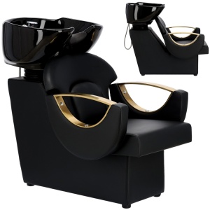Mobilier coafor cu 2 scaune frizerie negre aurii si scafa coafor profesionala - Img 6