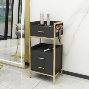 Mobilier coafor cu 2 scaune frizerie negre aurii si scafa coafor profesionala - Img 6