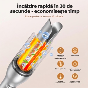 Ondulator Automat de Par, Rotativ, Aparat pentru bucle, Invelis din Turmalina Ceramica, Protectie avansata - Img 2