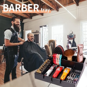 Organizator profesional ustensile frizerie și barber, negru, 38x30 cm, pentru mașini de tuns și foarfece - Img 6