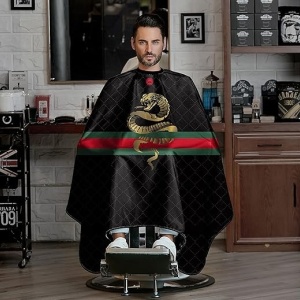 Pelerina tuns neagra cu imprimeu cobra, cu elastic la gat, pentru frizerie si coafor - Img 2