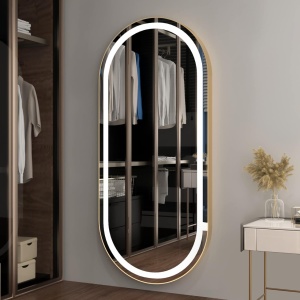 Post de lucru coafor dotare mobilier salon coafor Oglinda LED PS006. margine aurie - Img 5
