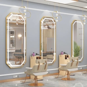 Post de lucru coafor dotare mobilier salon coafor Oglinda LED PS007. margine aurie - Img 4