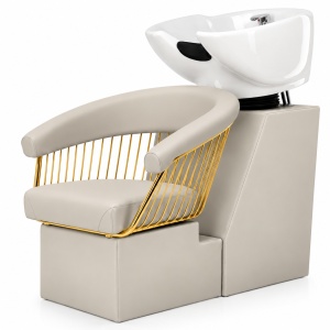 Scafa frizerie coafor, bej crem cu auriu, profesionala, bazin ceramic alb