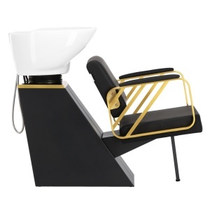 Scafa frizerie coafor, cu bazin din ceramica, Neagra cu auriu - Img 4