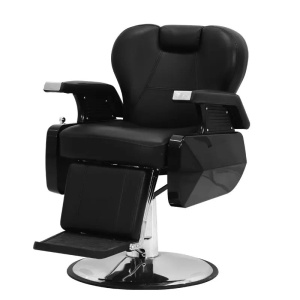 Scaun barber shop profesional, rabatabil, reglabil, cu tetiera, negru cu argintiu - Img 3