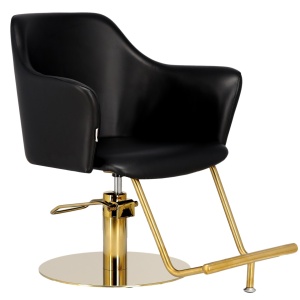Scaun coafor si frizerie, reglabil pe inaltime, cu suport pentru picioare, negru auriu, Lucas - Img 1