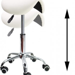 Scaun cosmetic cu sezut tip sa, hidraulic, reglabil, alb, pentru frizerie salon coafor mobilier saloane BR001 - Img 7