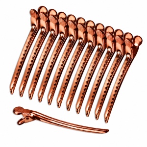 Set 12 Clipsuri Coafor Metalice Profesionale 10,5 cm – Clame Frizerie, Auriu Rosiatic