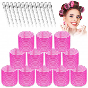 Set Bigudiuri mari cu scai pentru curtain bangs, 12 buc, cu 12 clame coafor metalice - Img 1