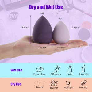 Set bureti cosmetici tip beauty blender, 4 bucati, mov, in cutie de depozitare din plastic - Img 4