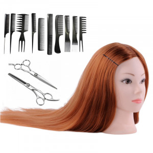 Set Coafor pentru Începători cu Foarfecă de Tuns și Cap de Manechin - Blond Auriu - Img 1