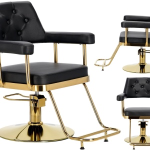 Set Complet Mobila Coafor Chesterfield - scaun frizerie negru auriu, scafa, oglinda LED - Img 4