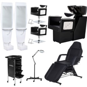 Set complet mobilier salon infrumusetare cu 2 scaune, oglinzi frizerie si scafa - Img 1