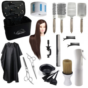Set frizerie Ardette, Complex2, 20 piese, cu foarfece de tuns filat, perii rotunde, cap practica coafor si geanta frizerie - Img 1