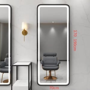 Set Mobilier complet frizerie cu 2 scaune coafor, 1 scafa, 2 oglinzi LED, Negru cu Auriu - Img 8
