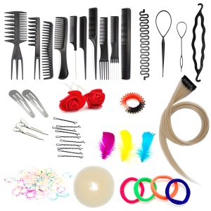 Cap practica manechin cu par sintetic, 60 cm, roz cu suvite mov, cu accesorii incluse - Img 3