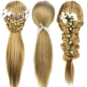 Cap practica manechin salon frizerie coafor Lung Des Sintetic 55cm Blond + 6 Piepteni carbon