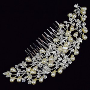 Coronita par mireasa cu perle si cristale, stil pieptan mireasa MD05, 15cm - Img 2