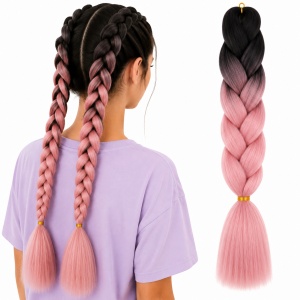 Extensii par sintetic coada jumbo Pink Ombre pentru impletituri negru roz